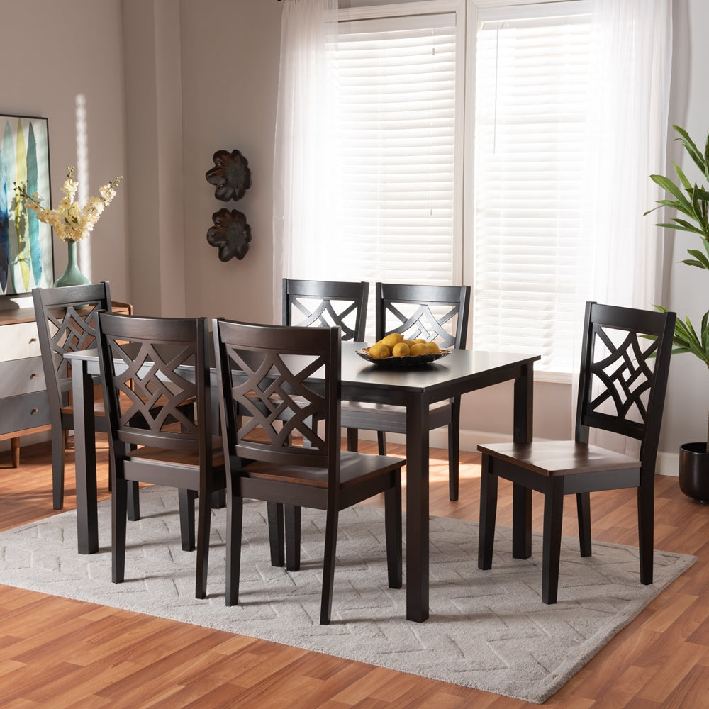 Nicolette Modern and Contemporary Two-Tone Dark Brown and Walnut Brown Finished Wood 7-Piece Dining Set