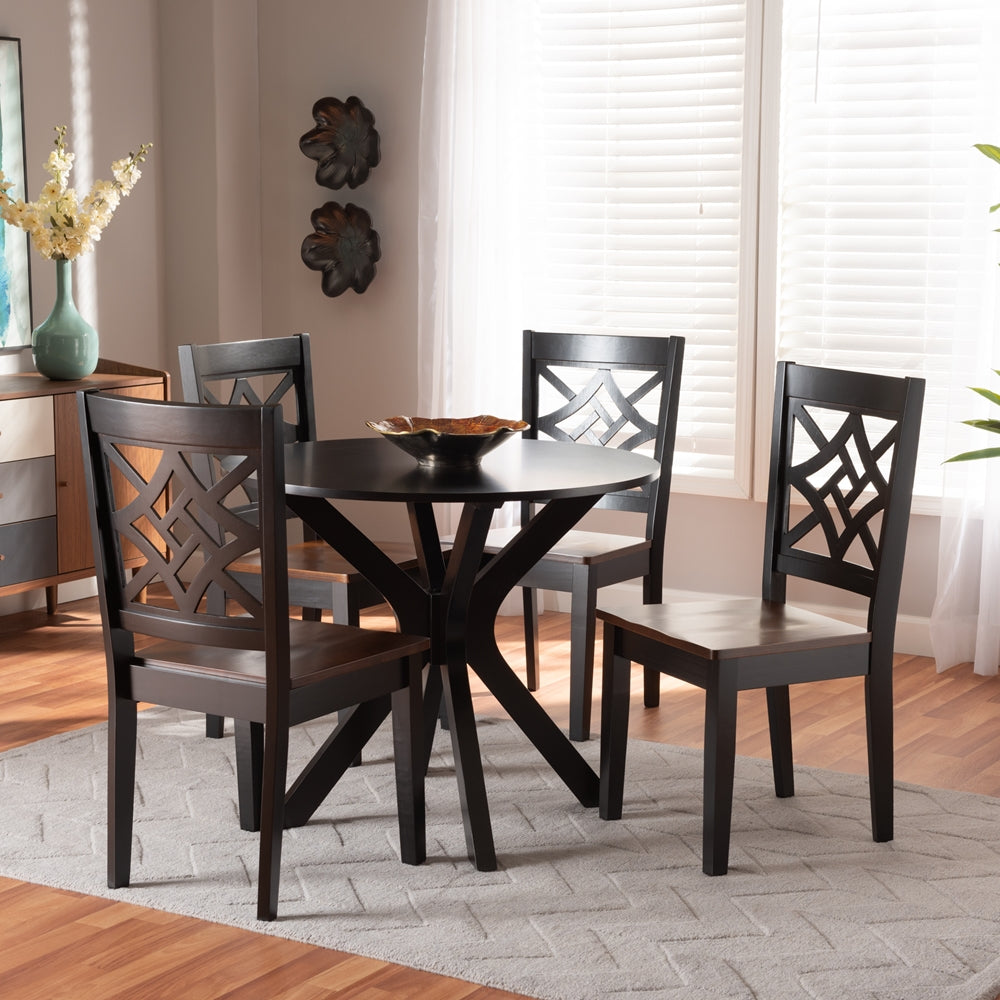 Miela Modern and Contemporary Two-Tone Dark Brown and Walnut Brown Finished Wood 5-Piece Dining Set