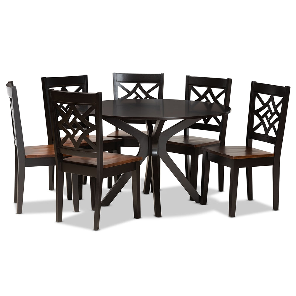 Miela Modern and Contemporary Two-Tone Dark Brown and Walnut Brown Finished Wood 7-Piece Dining Set