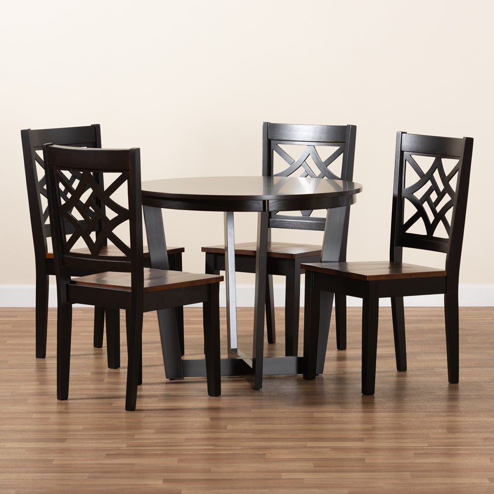 Brava Modern and Contemporary Two-Tone Dark Brown and Walnut Brown Finished Wood 5-Piece Dining Set