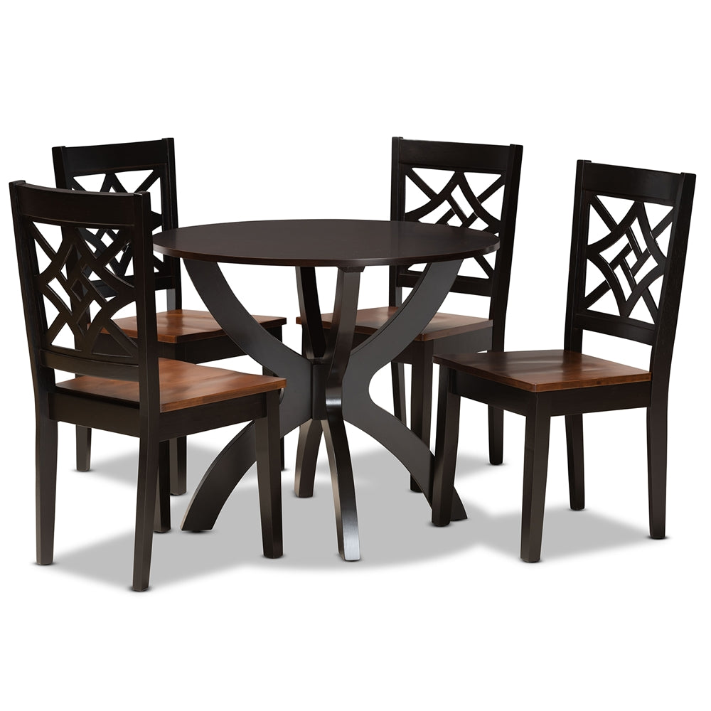 Anila Modern and Contemporary Two-Tone Dark Brown and Walnut Brown Finished Wood 5-Piece Dining Set