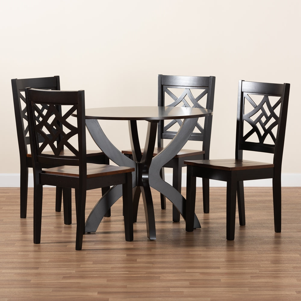 Anila Modern and Contemporary Two-Tone Dark Brown and Walnut Brown Finished Wood 5-Piece Dining Set