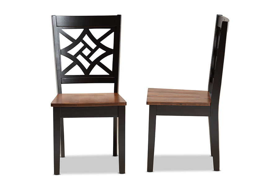 Nicolette Modern and Contemporary Two-Tone Dark Brown and Walnut Brown Finished Wood 2-Piece Dining Chair Set