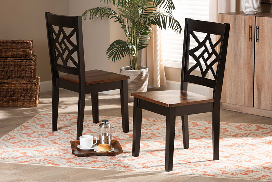 Nicolette Modern and Contemporary Two-Tone Dark Brown and Walnut Brown Finished Wood 2-Piece Dining Chair Set
