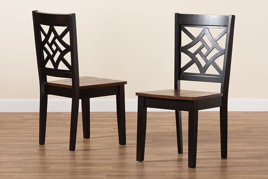 Nicolette Modern and Contemporary Two-Tone Dark Brown and Walnut Brown Finished Wood 2-Piece Dining Chair Set