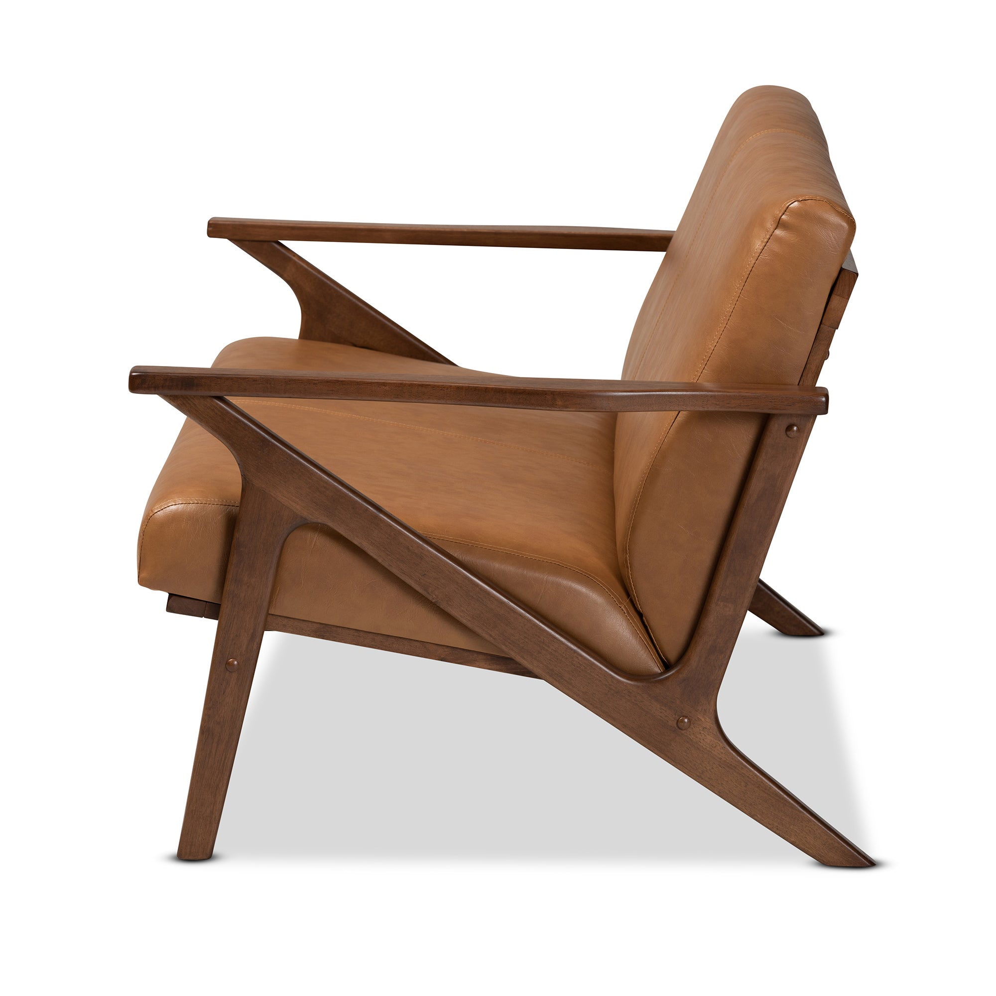 Bianca Mid-Century Modern Walnut Brown Finished Wood and Tan Faux Leather Effect Loveseat