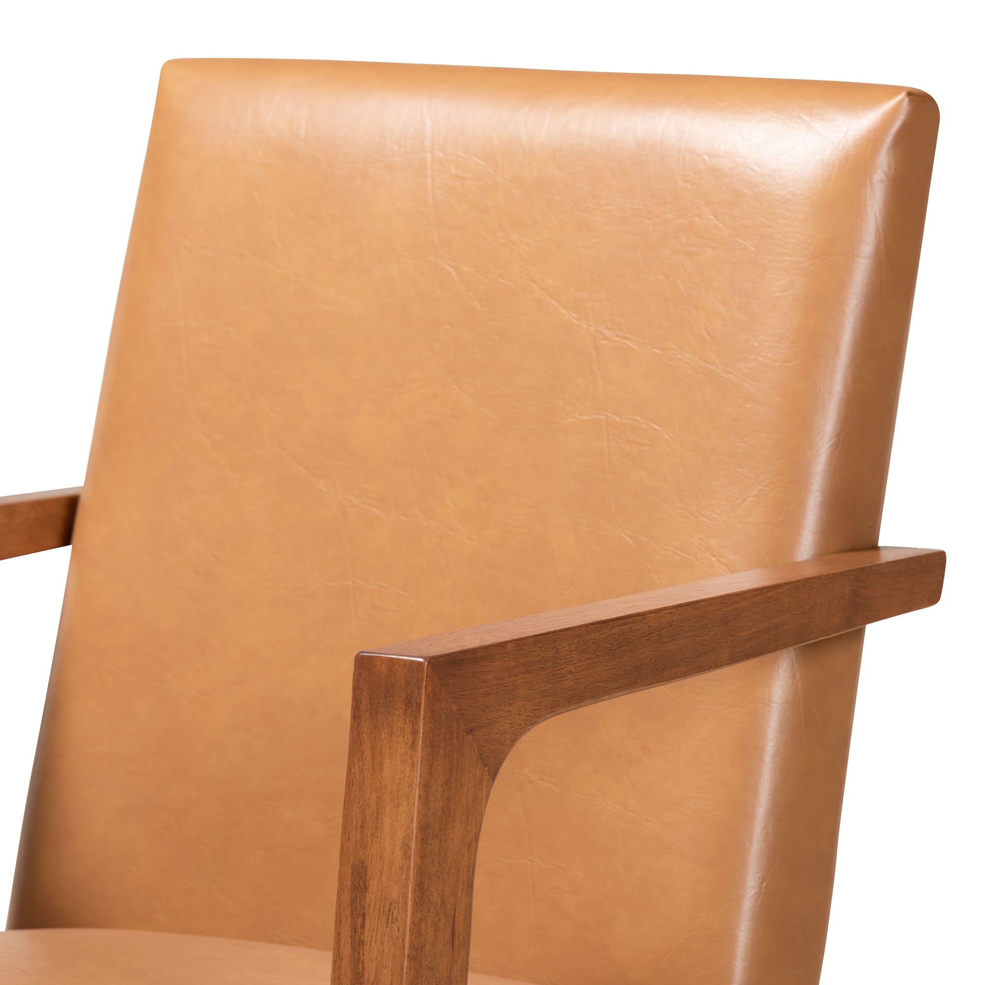 Andrea Mid-Century Modern Tan Faux Leather Upholstered and Walnut Brown Finished Wood 2-Piece Armchair Set
