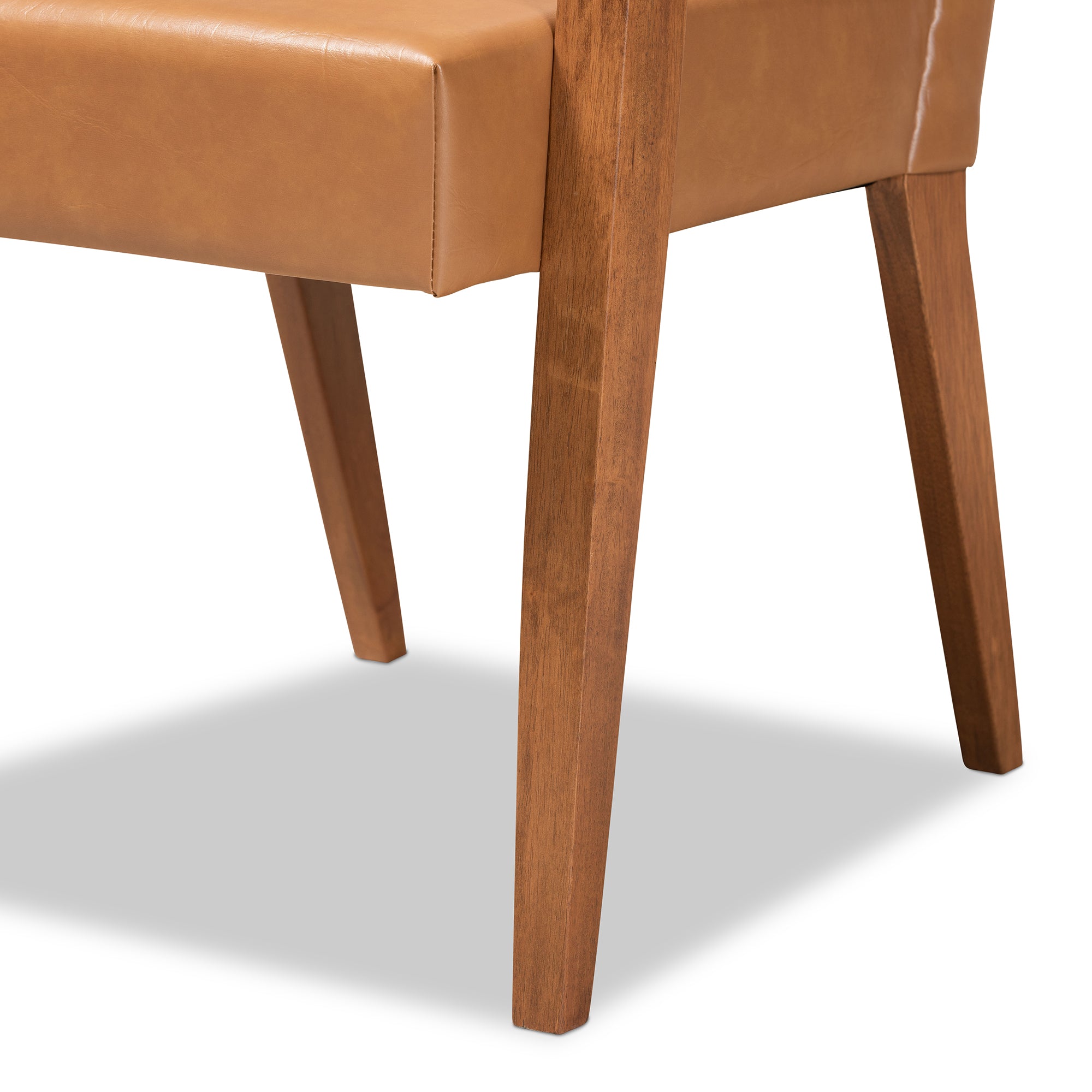 Andrea Mid-Century Modern Tan Faux Leather Upholstered and Walnut Brown Finished Wood 2-Piece Armchair Set