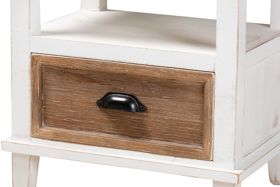 Glynn Rustic Farmhouse Weathered Two-Tone White and Oak Brown Finished Wood 1-Drawer End Table
