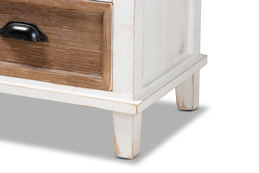 Glynn Rustic Farmhouse Weathered Two-Tone White and Oak Brown Finished Wood 1-Drawer End Table