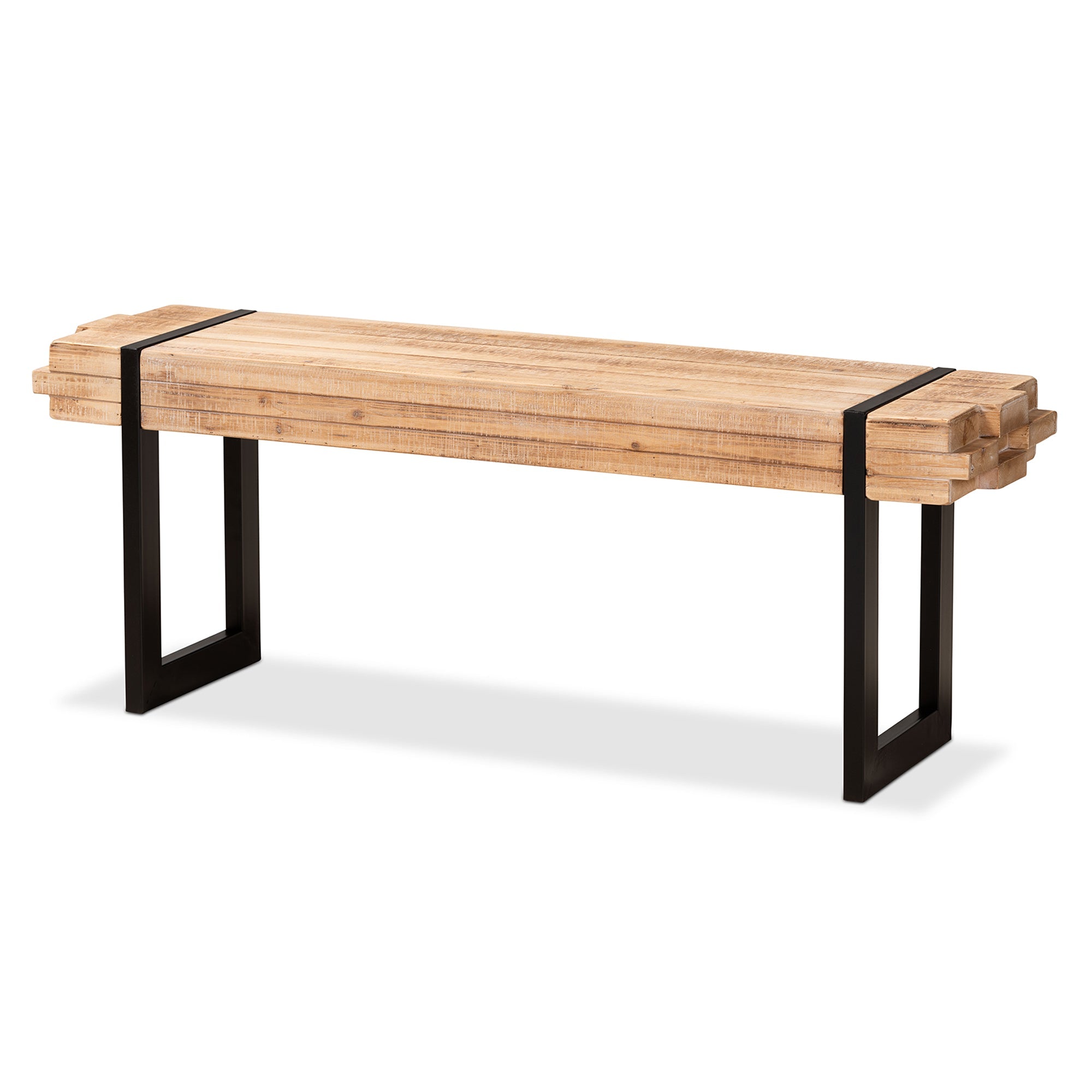 Henson Rustic and Industrial Natural Brown Finished Wood and Black Finished Metal Bench