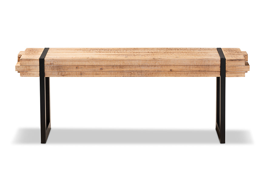 Henson Rustic and Industrial Natural Brown Finished Wood and Black Finished Metal Bench