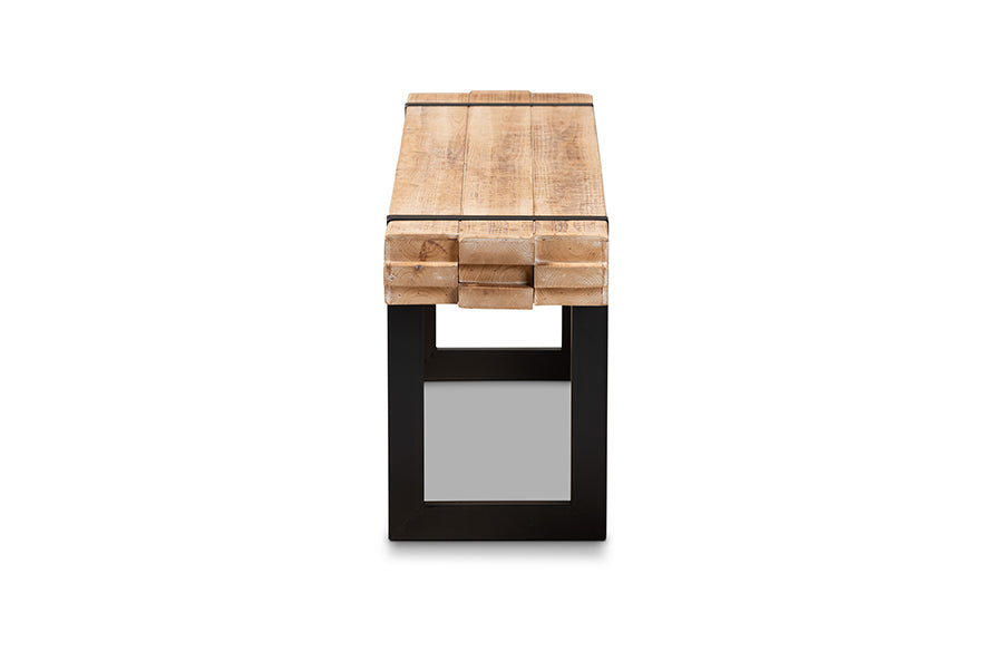 Henson Rustic and Industrial Natural Brown Finished Wood and Black Finished Metal Bench