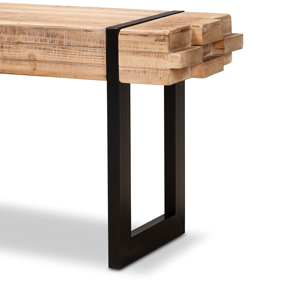 Henson Rustic and Industrial Natural Brown Finished Wood and Black Finished Metal Bench