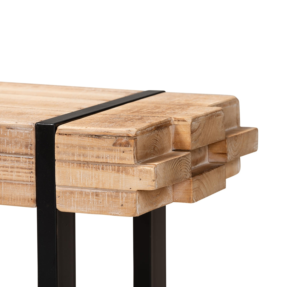 Henson Rustic and Industrial Natural Brown Finished Wood and Black Finished Metal Bench