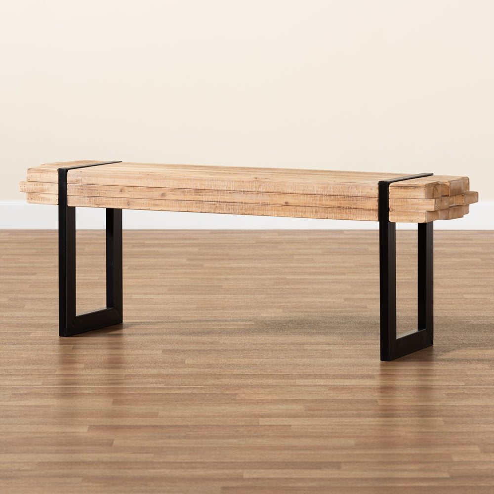 Henson Rustic and Industrial Natural Brown Finished Wood and Black Finished Metal Bench