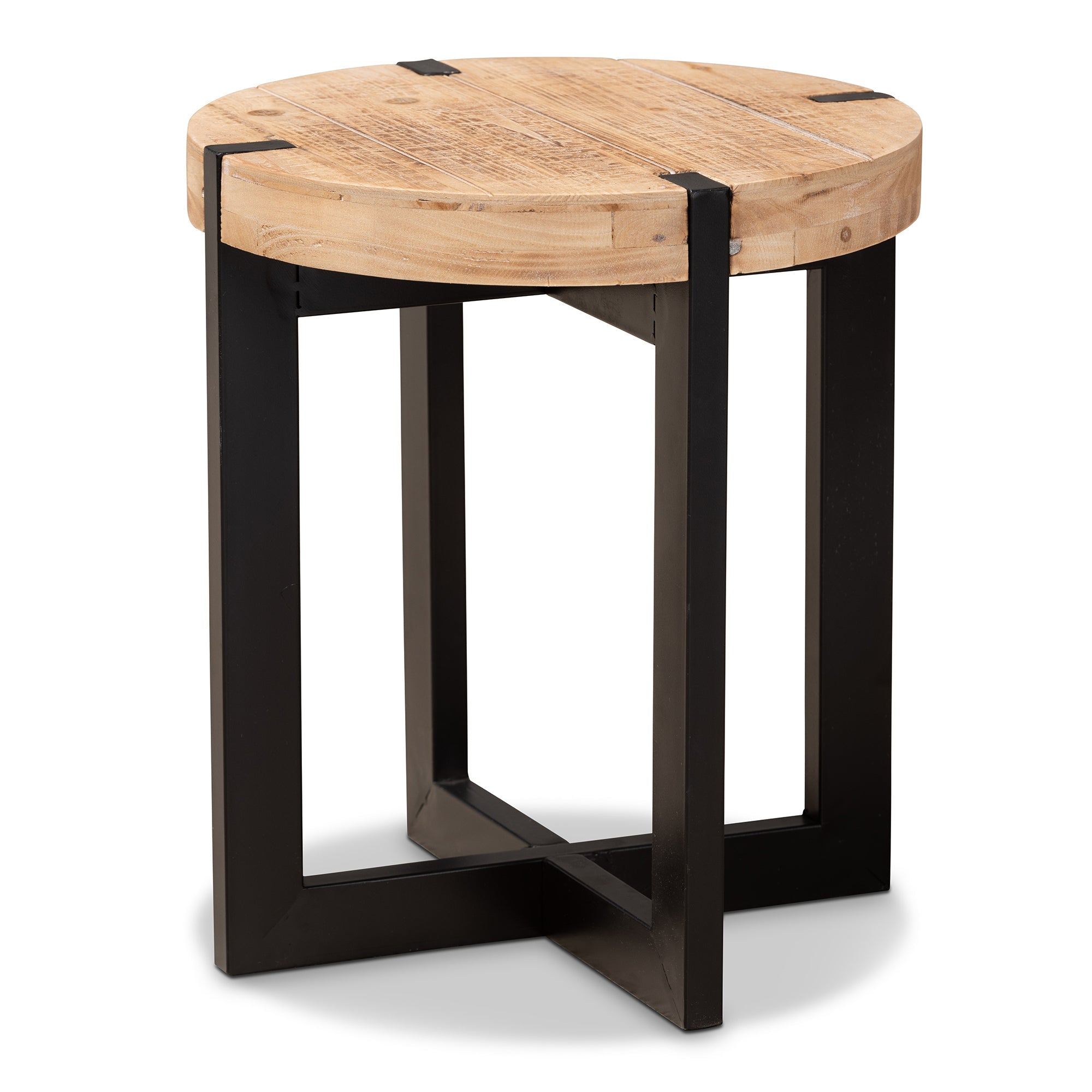 Horace Rustic and Industrial Natural Brown Finished Wood and Black Finished Metal End Table