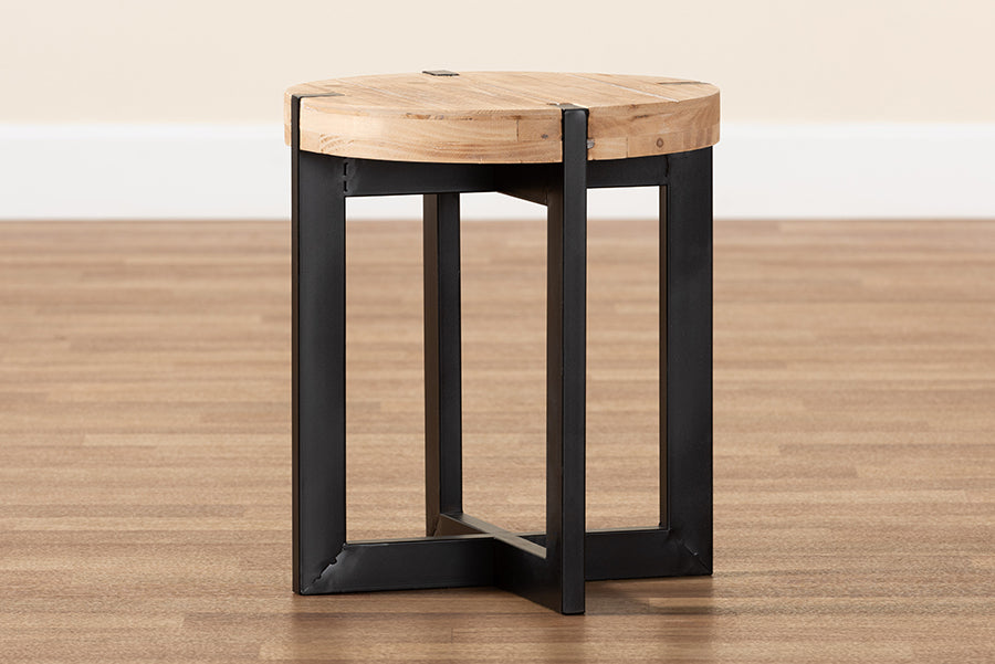 Horace Rustic and Industrial Natural Brown Finished Wood and Black Finished Metal End Table