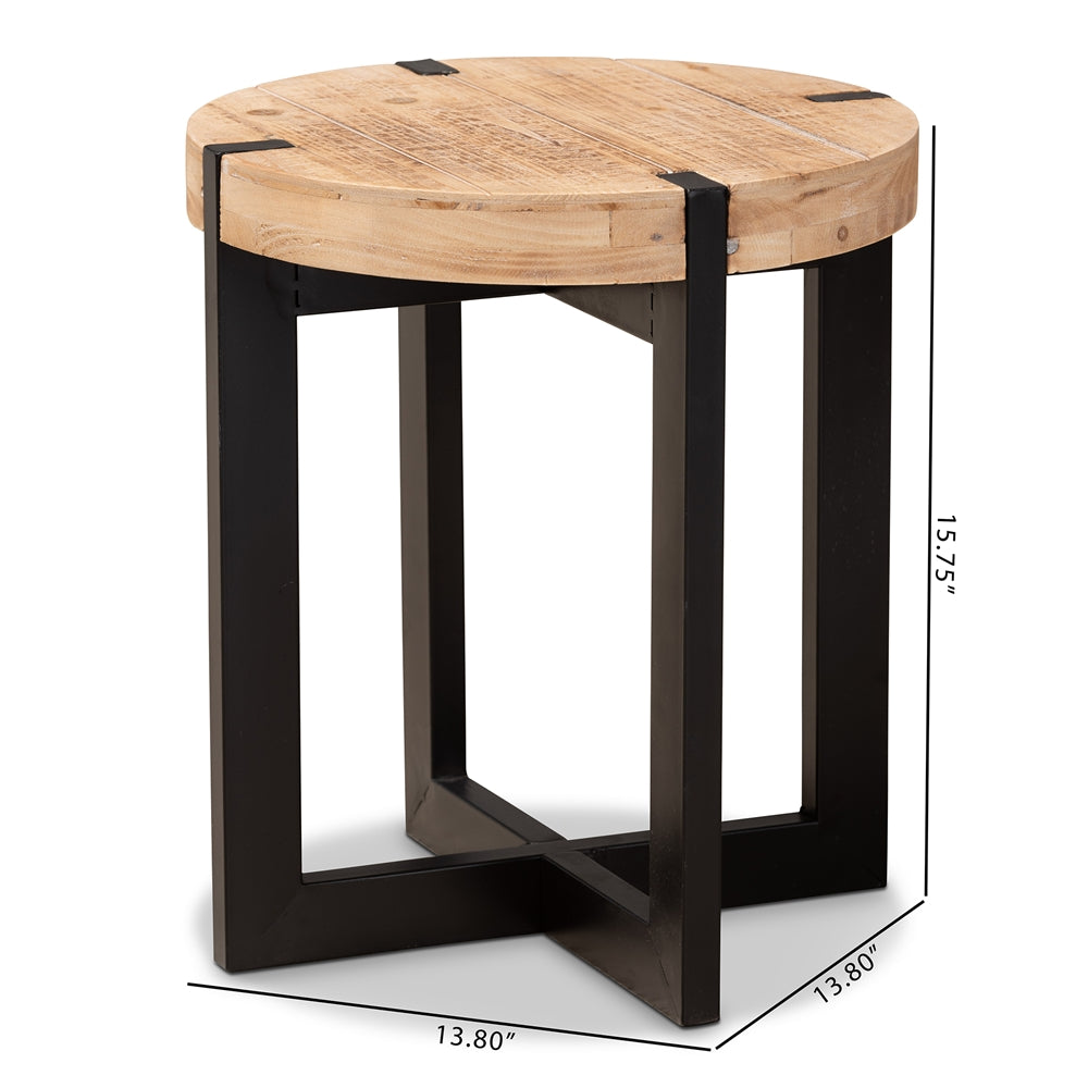 Horace Rustic and Industrial Natural Brown Finished Wood and Black Finished Metal End Table