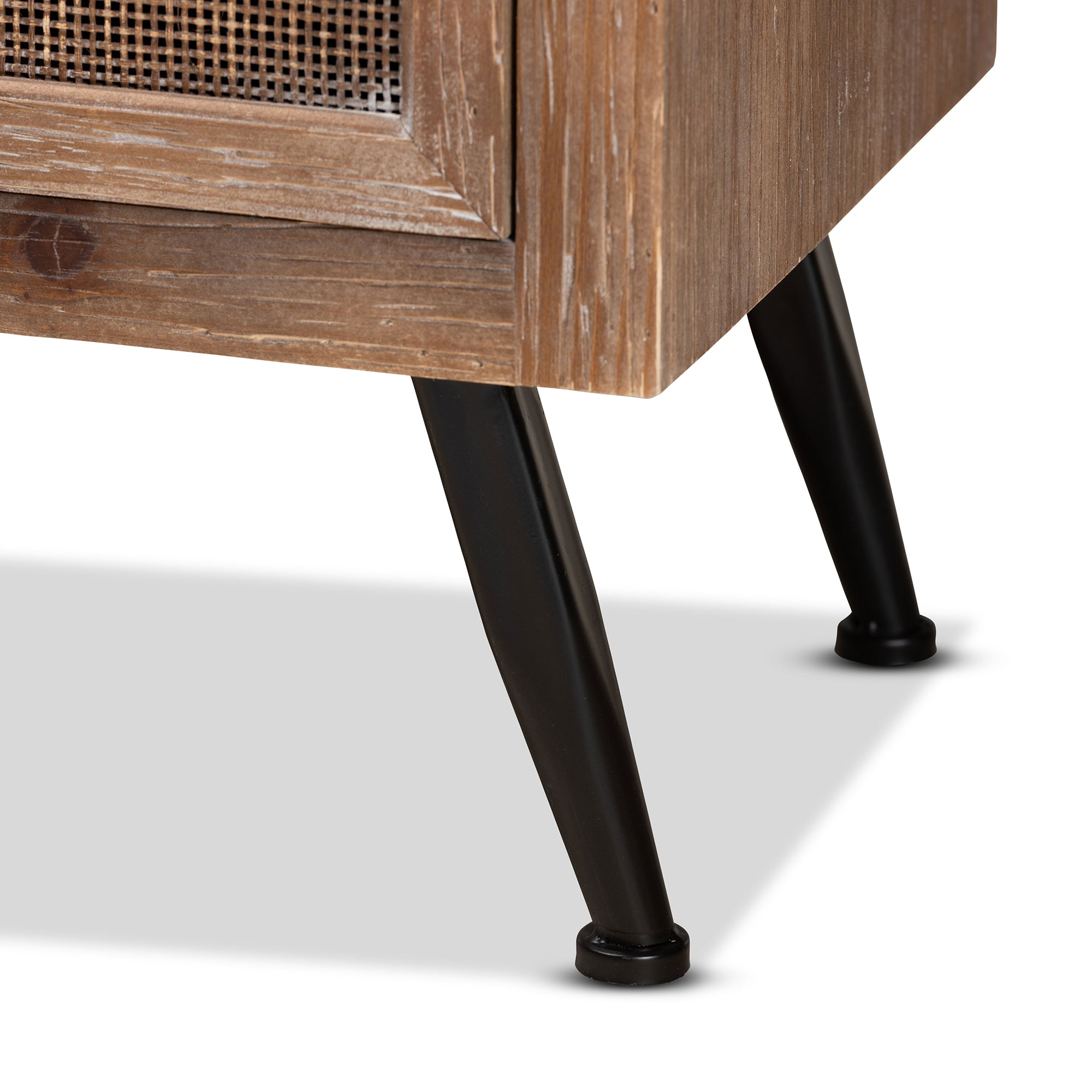 Calida Mid-Century Modern Whitewashed Natural Brown Finished Wood and Rattan 3-Drawer Storage Cabinet