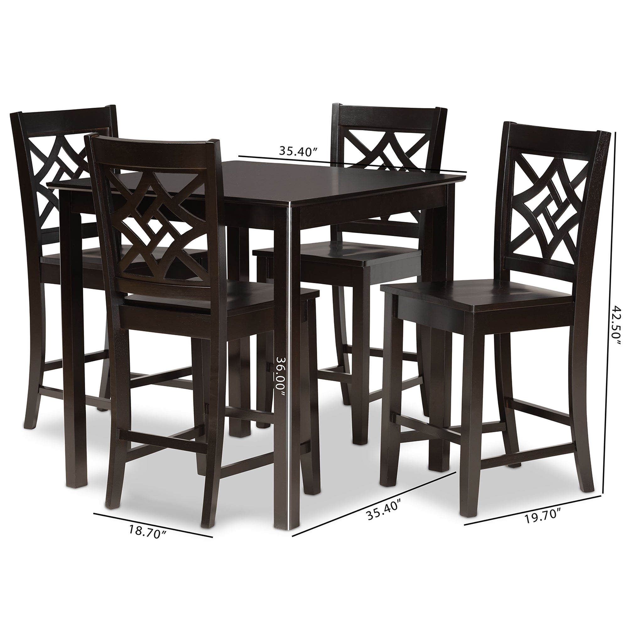 Nicolette Modern and Contemporary Transitional Dark Brown Finished Wood 5-Piece Pub Set