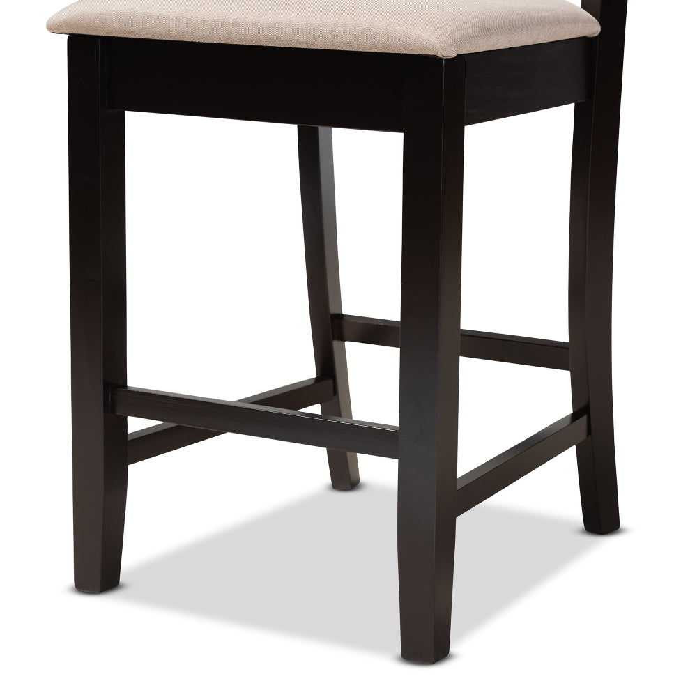 Nicolette Modern and Contemporary Sand Fabric Upholstered and Dark Brown Finished Wood 2-Piece Counter Stool Set