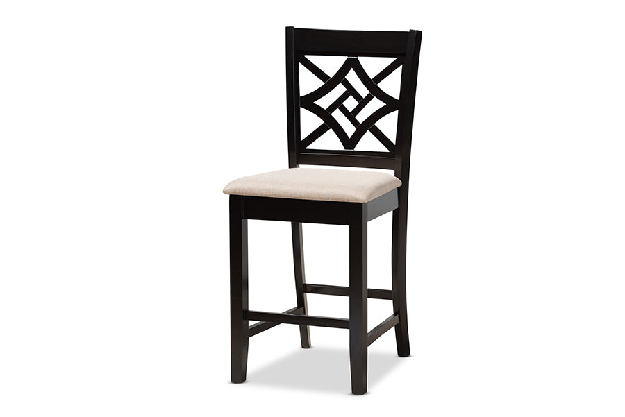 Nicolette Modern and Contemporary Sand Fabric Upholstered and Dark Brown Finished Wood 5-Piece Pub Set