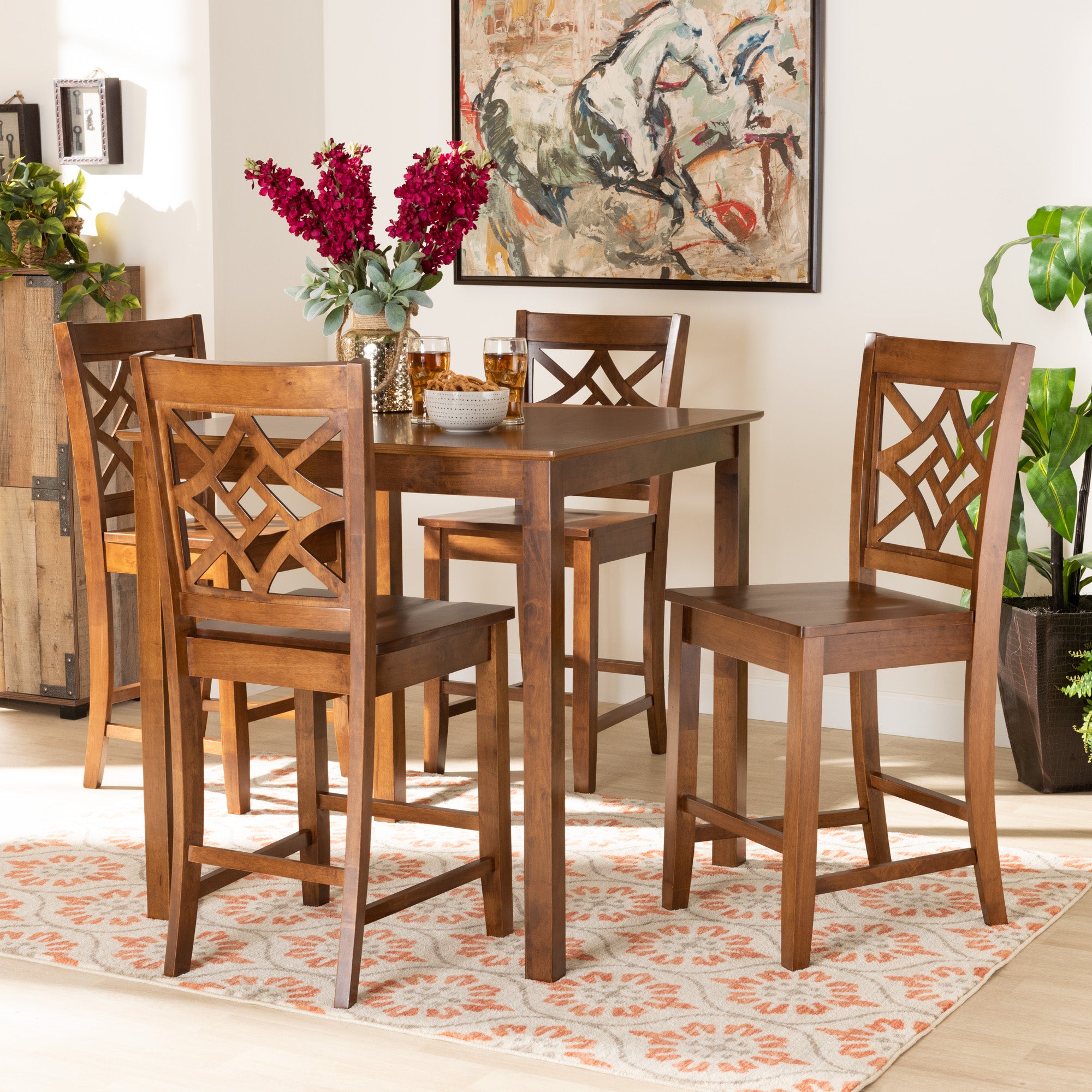 Nicolette Modern and Contemporary Walnut Brown Finished Wood 5-Piece Pub Set