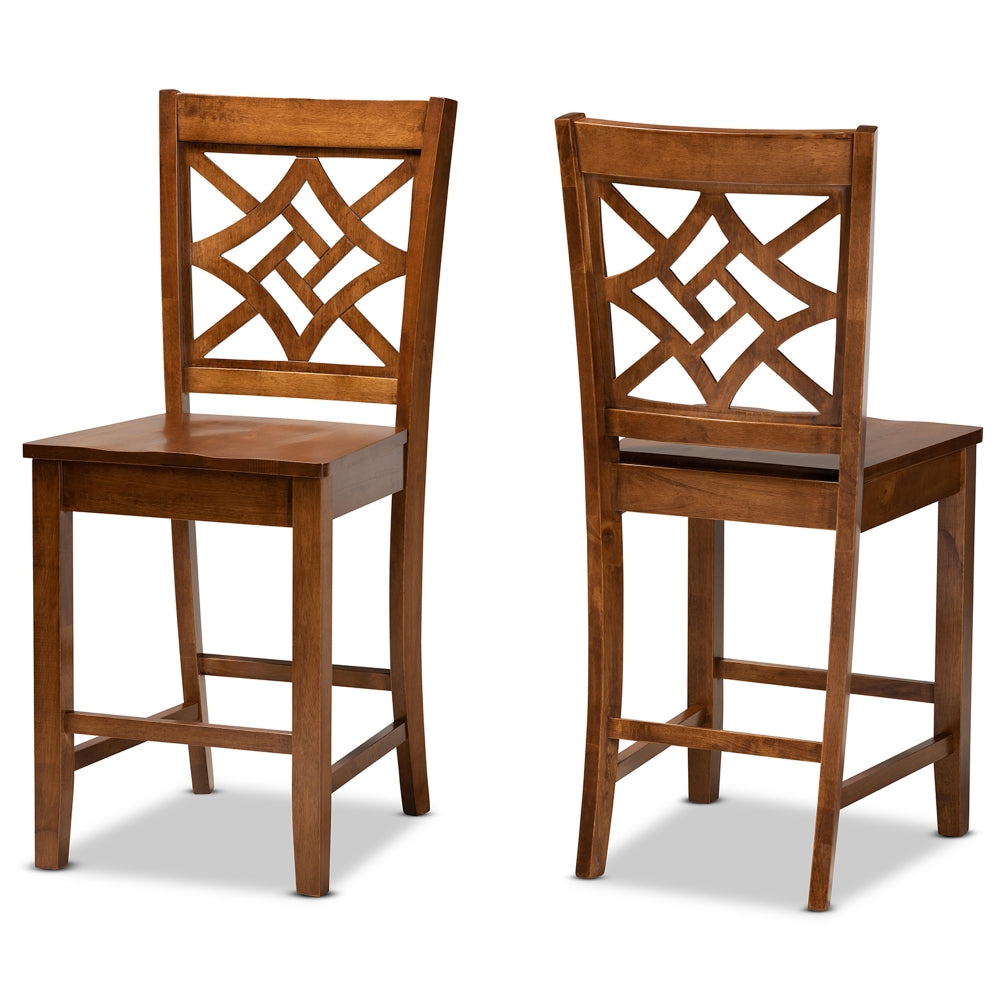 Nicolette Modern and Contemporary Transitional Walnut Brown Finished Wood 2-Piece Counter Stool Set