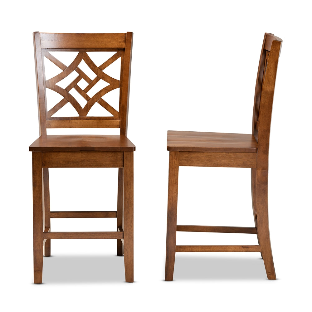 Nicolette Modern and Contemporary Transitional Walnut Brown Finished Wood 2-Piece Counter Stool Set