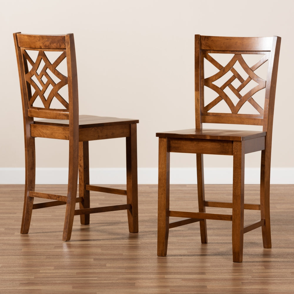 Nicolette Modern and Contemporary Transitional Walnut Brown Finished Wood 2-Piece Counter Stool Set