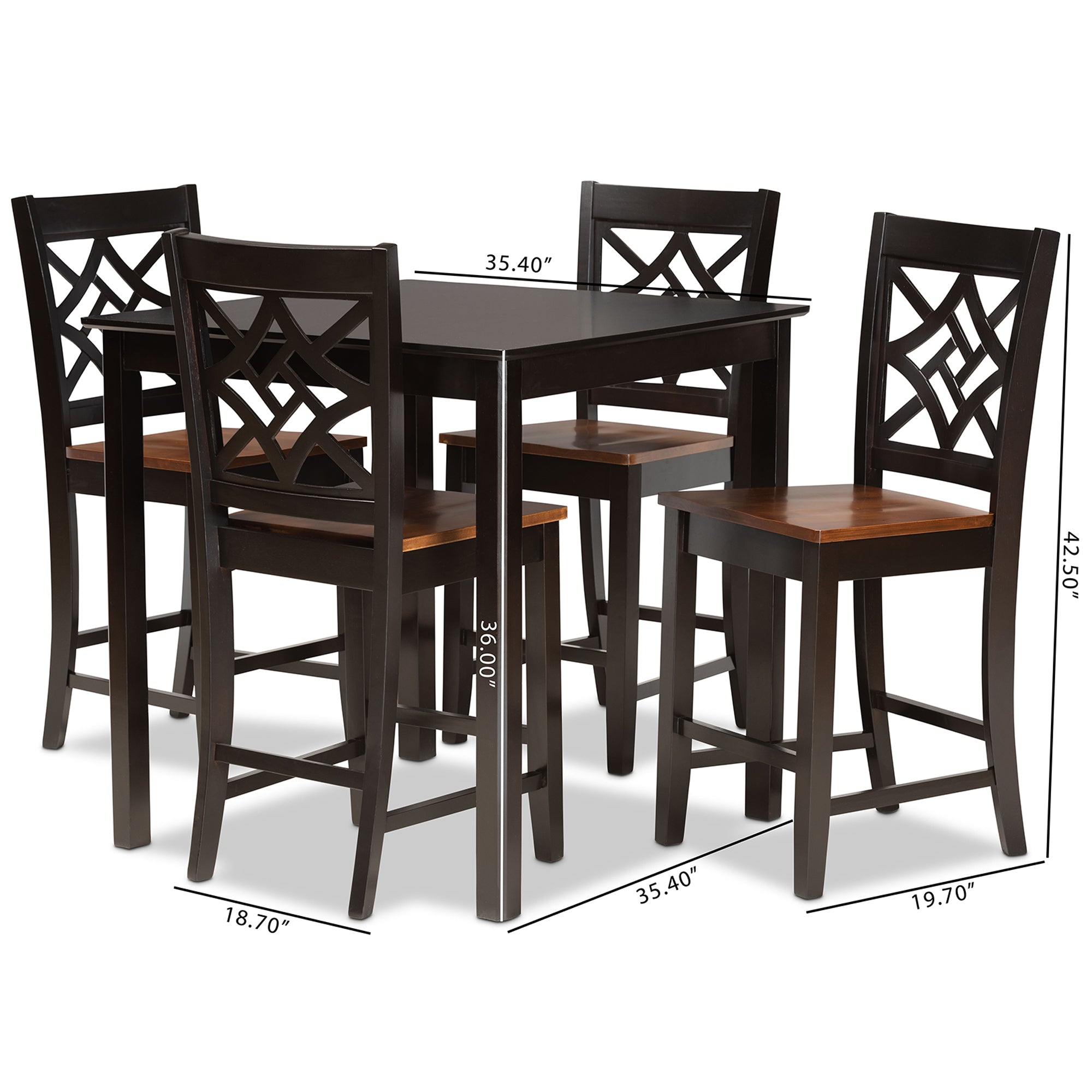 Nicolette Modern and Contemporary Two-Tone Dark Brown and Walnut Brown Finished Wood 5-Piece Pub Set