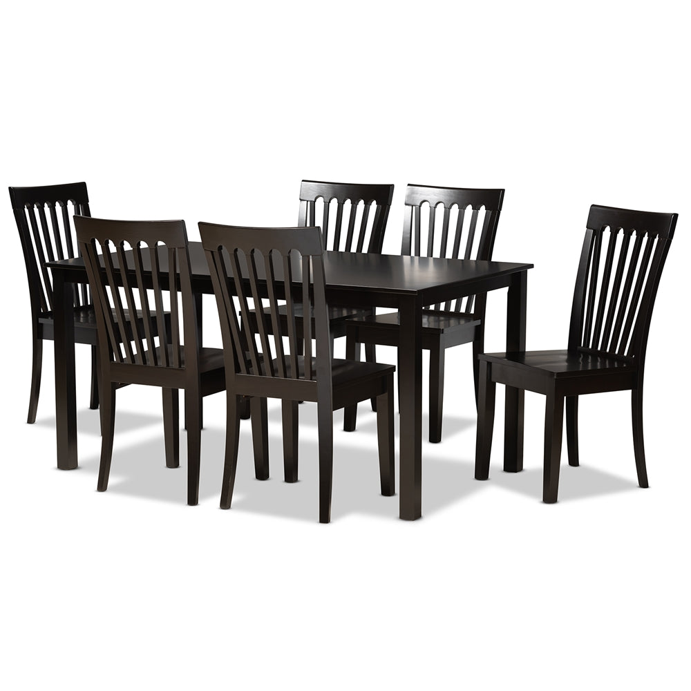 Erion Modern and Contemporary Dark Brown Finished Wood 7-Piece Dining Set