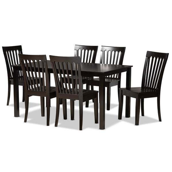 Erion Modern and Contemporary Dark Brown Finished Wood 7-Piece Dining Set