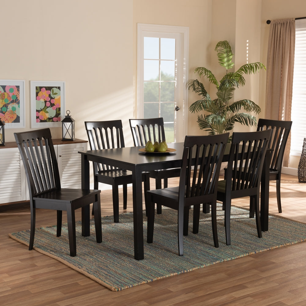 Erion Modern and Contemporary Dark Brown Finished Wood 7-Piece Dining Set