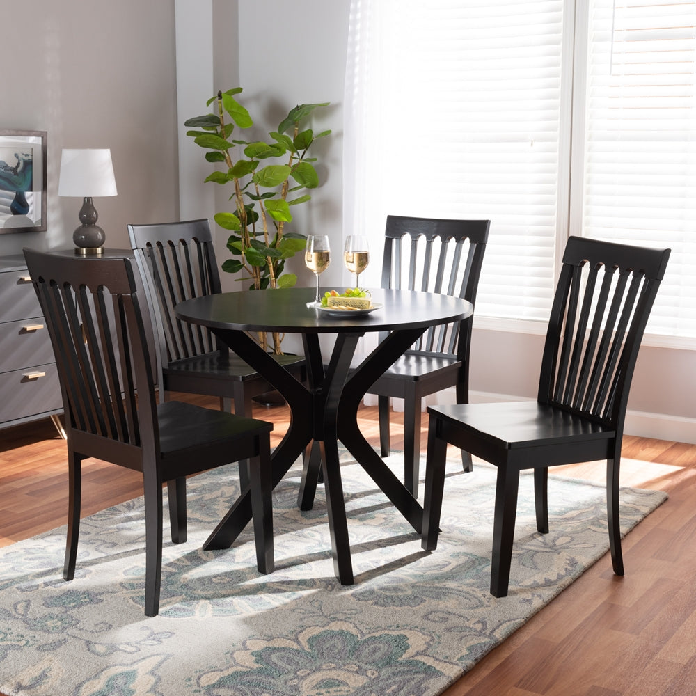 Zora Modern and Contemporary Dark Brown Finished Wood 5-Piece Dining Set