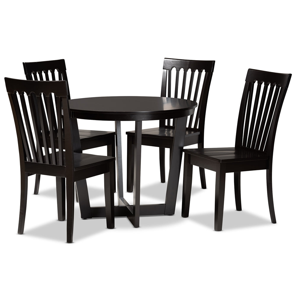 Sasa Modern and Contemporary Dark Brown Finished Wood 5-Piece Dining Set