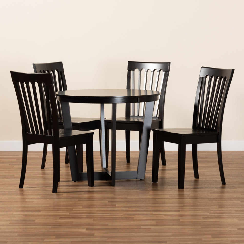 Sasa Modern and Contemporary Dark Brown Finished Wood 5-Piece Dining Set
