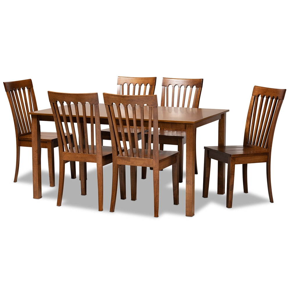Erion Modern and Contemporary Walnut Brown Finished Wood 7-Piece Dining Set