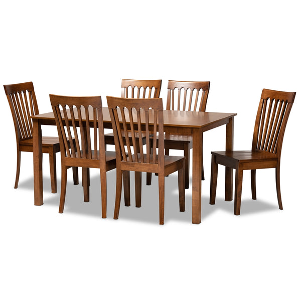 Erion Modern and Contemporary Walnut Brown Finished Wood 7-Piece Dining Set