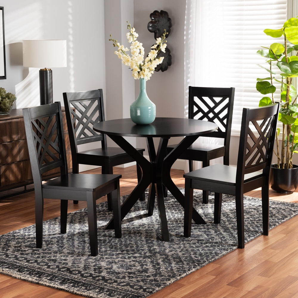 Ela Modern and Contemporary Dark Brown Finished Wood 5-Piece Dining Set