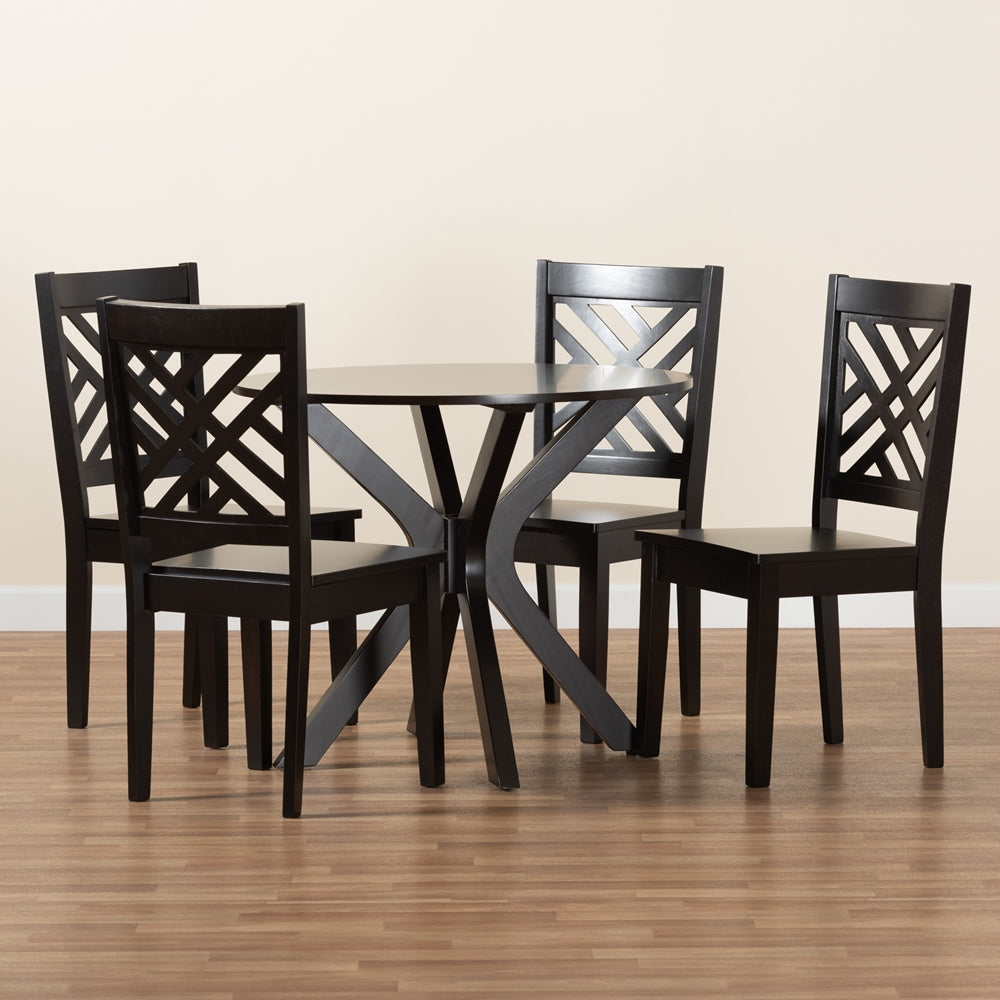 Ela Modern and Contemporary Dark Brown Finished Wood 5-Piece Dining Set