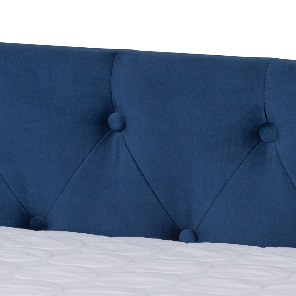 Larkin Navy Blue Velvet Fabric Upholstered Full Size Daybed with Trundle