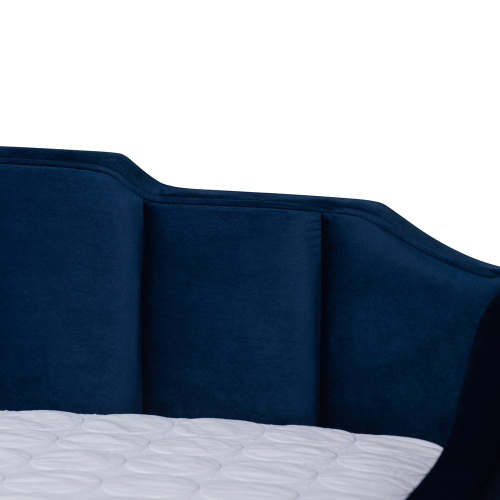 Lennon Navy Blue Velvet Fabric Upholstered Queen Size Daybed With Trundle