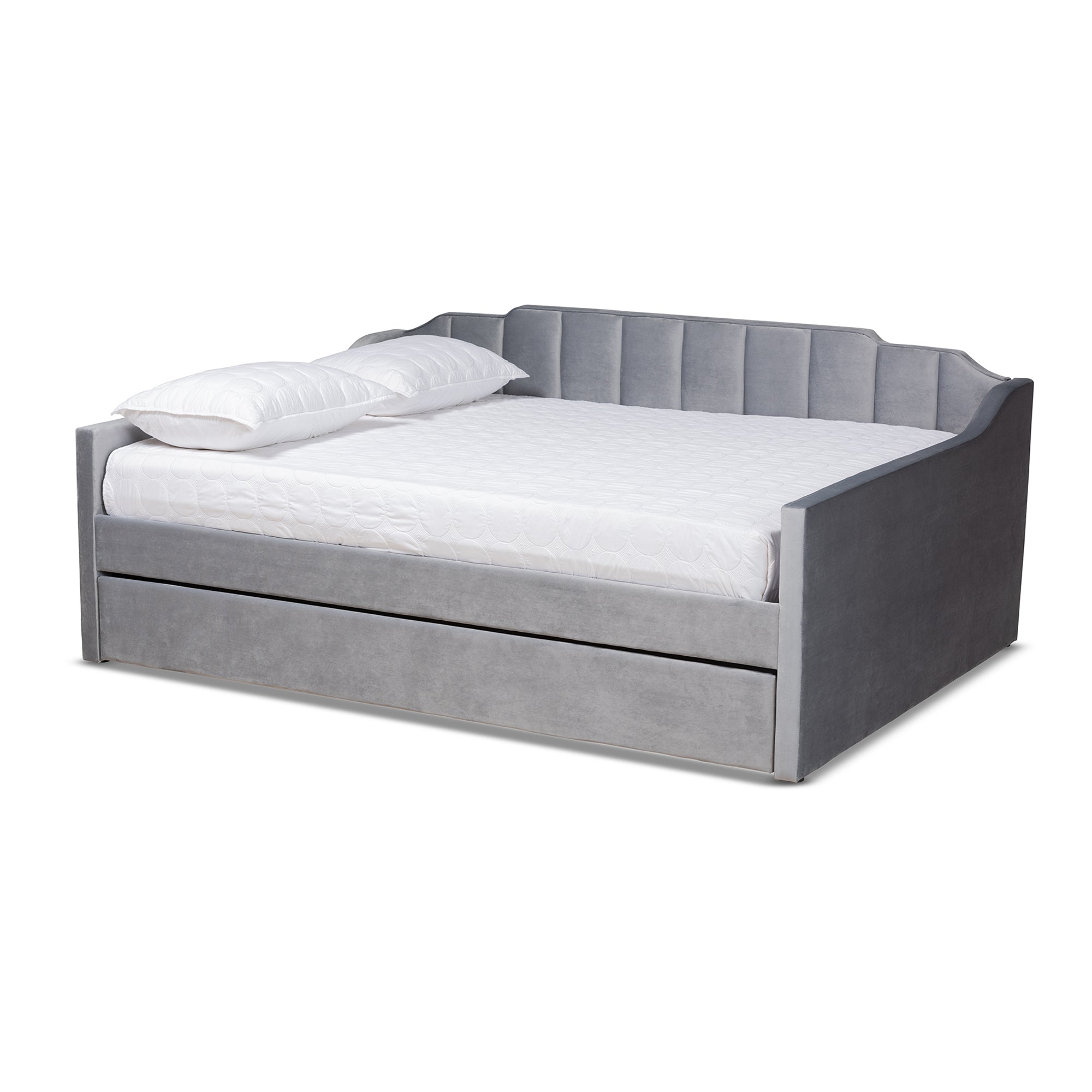 Lennon Modern and Contemporary Grey Velvet Fabric Upholstered Full Size Daybed with Trundle