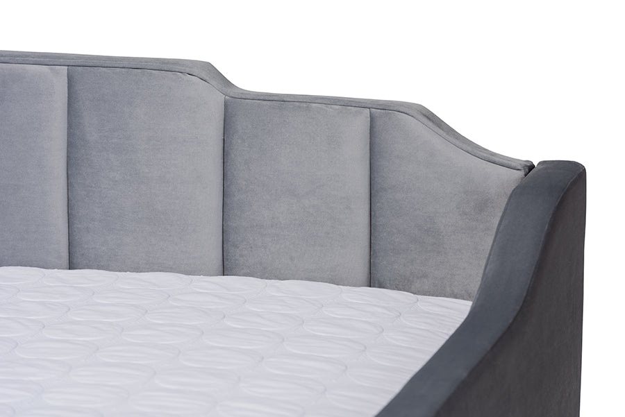Lennon Modern and Contemporary Grey Velvet Fabric Upholstered Full Size Daybed with Trundle