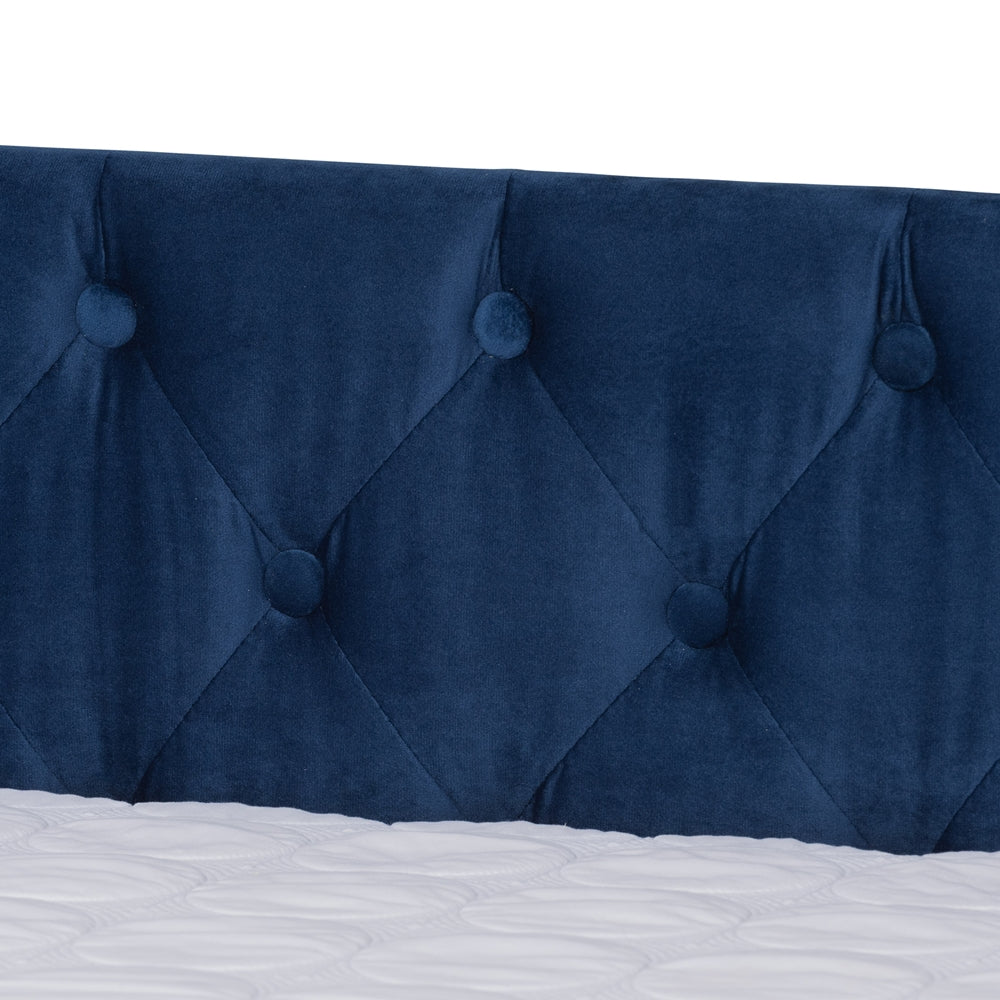 Raphael Navy Blue Velvet Fabric Upholstered Queen Size Daybed with Trundle