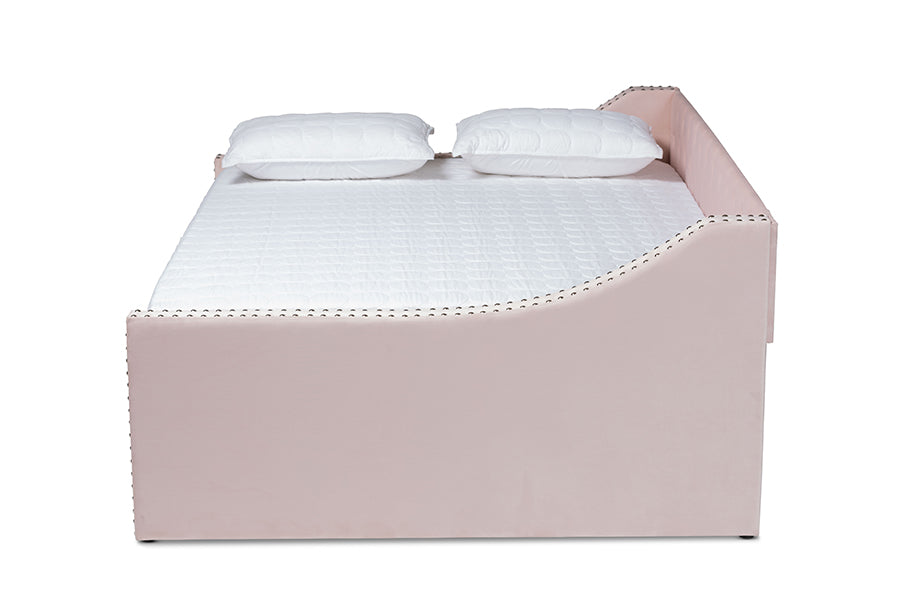 Raphael Pink Velvet Fabric Upholstered Full Size Daybed with Trundle