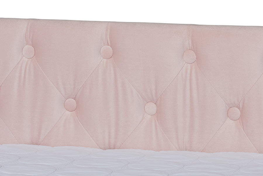 Raphael Pink Velvet Fabric Upholstered Full Size Daybed with Trundle