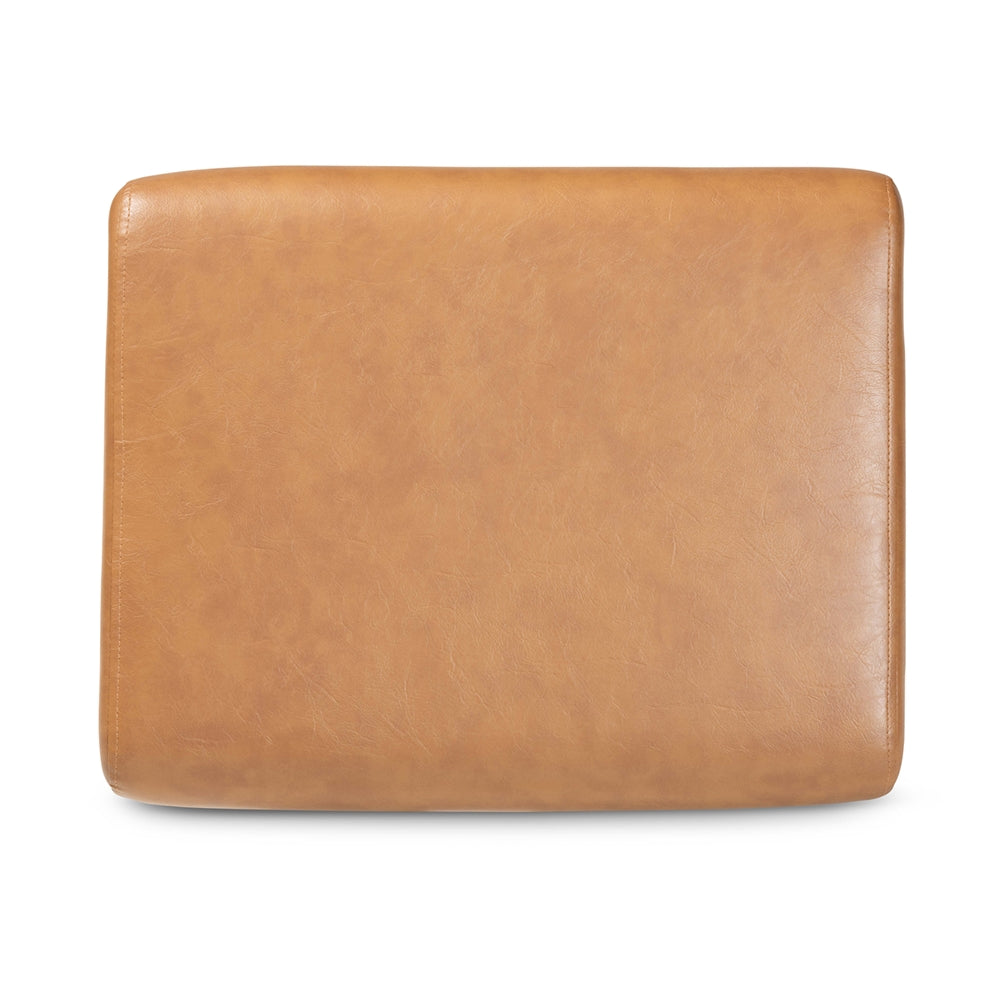 Bianca Mid-Century Modern Walnut Brown Finished Wood and Tan Faux Leather Effect Ottoman